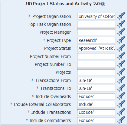 Report parameters report parameters