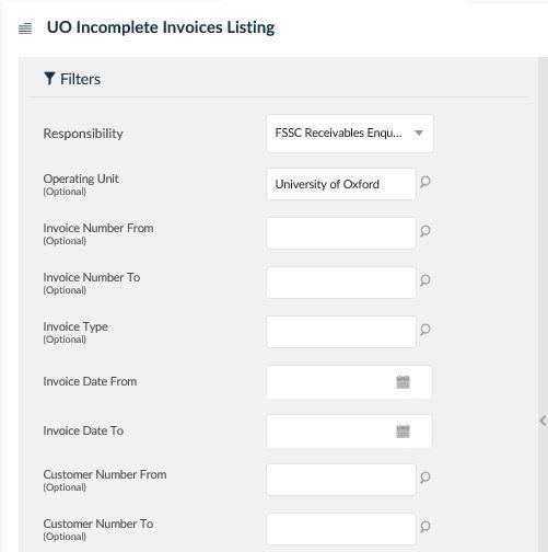 uo incomplete invoices listing