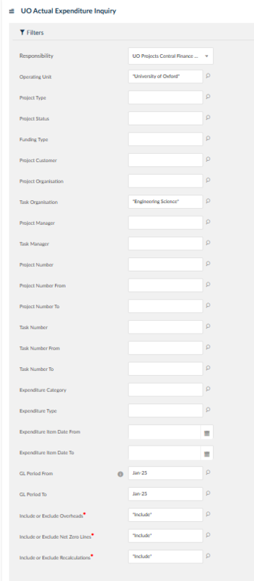 across a department for a month  remove mandatory natures of project range parameters